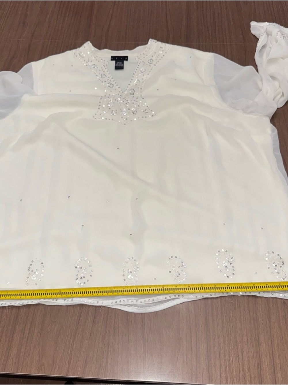 REYA Off White Sequin Long Sleeve V-Neck Top Blouse - Women's 30/32 Boho‎ Chic - Picture 10 of 12